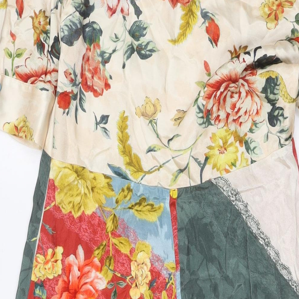 Monsoon Womens Multicoloured Floral Viscose A-Line Size 10 V-Neck Zip