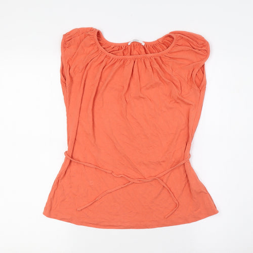 Marks and Spencer Womens Orange Viscose Basic Blouse Size 8 Boat Neck - Belted