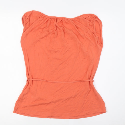 Marks and Spencer Womens Orange Viscose Basic Blouse Size 8 Boat Neck - Belted
