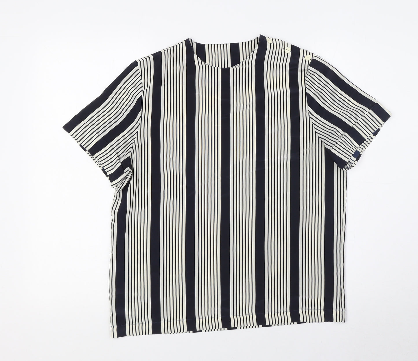 St Michael Womens Blue Striped Polyester Basic T-Shirt Size 10 Crew Neck