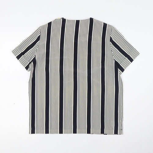 St Michael Womens Blue Striped Polyester Basic T-Shirt Size 10 Crew Neck