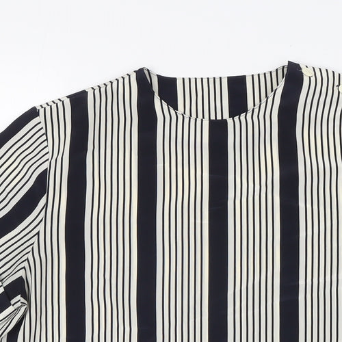 St Michael Womens Blue Striped Polyester Basic T-Shirt Size 10 Crew Neck