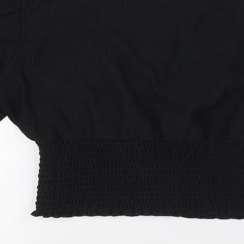 New Look Womens Black Polyester Cropped Blouse Size 10 V-Neck - Smocked Waist Band