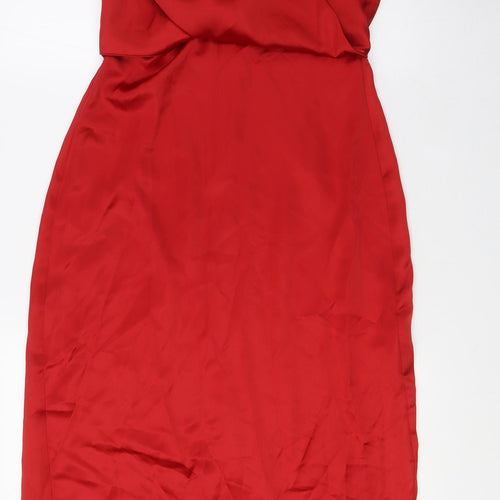 Zara Womens Red Polyester A-Line Size M Round Neck Zip - Wrap Effect