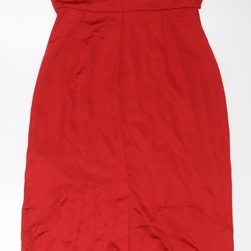 Zara Womens Red Polyester A-Line Size M Round Neck Zip - Wrap Effect