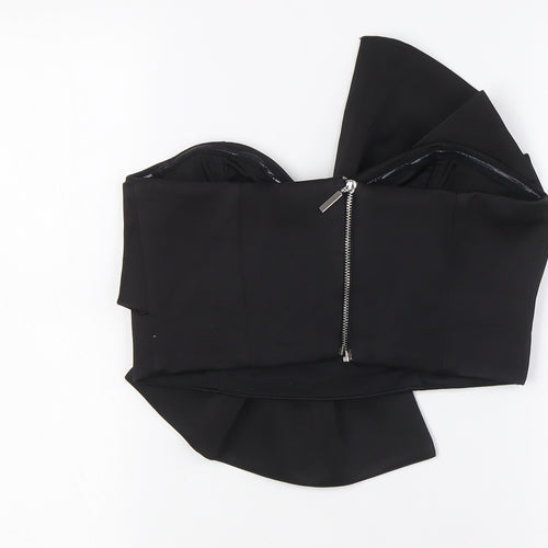 River Island Womens Black Polyester Cropped Blouse Size 10 Off the Shoulder - Bow Detail