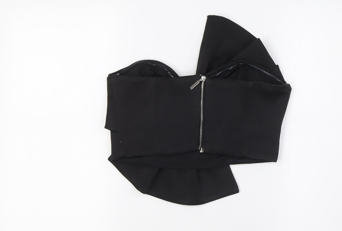 River Island Womens Black Polyester Cropped Blouse Size 10 Off the Shoulder - Bow Detail