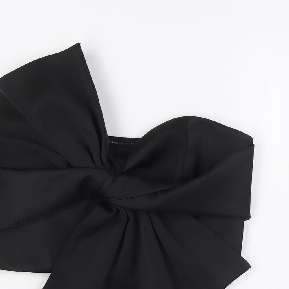 River Island Womens Black Polyester Cropped Blouse Size 10 Off the Shoulder - Bow Detail