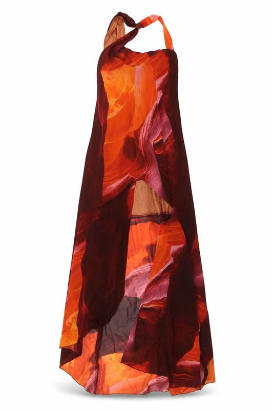 Front view of Musera women’s multicoloured polyester a-line, size S, one shoulder zip