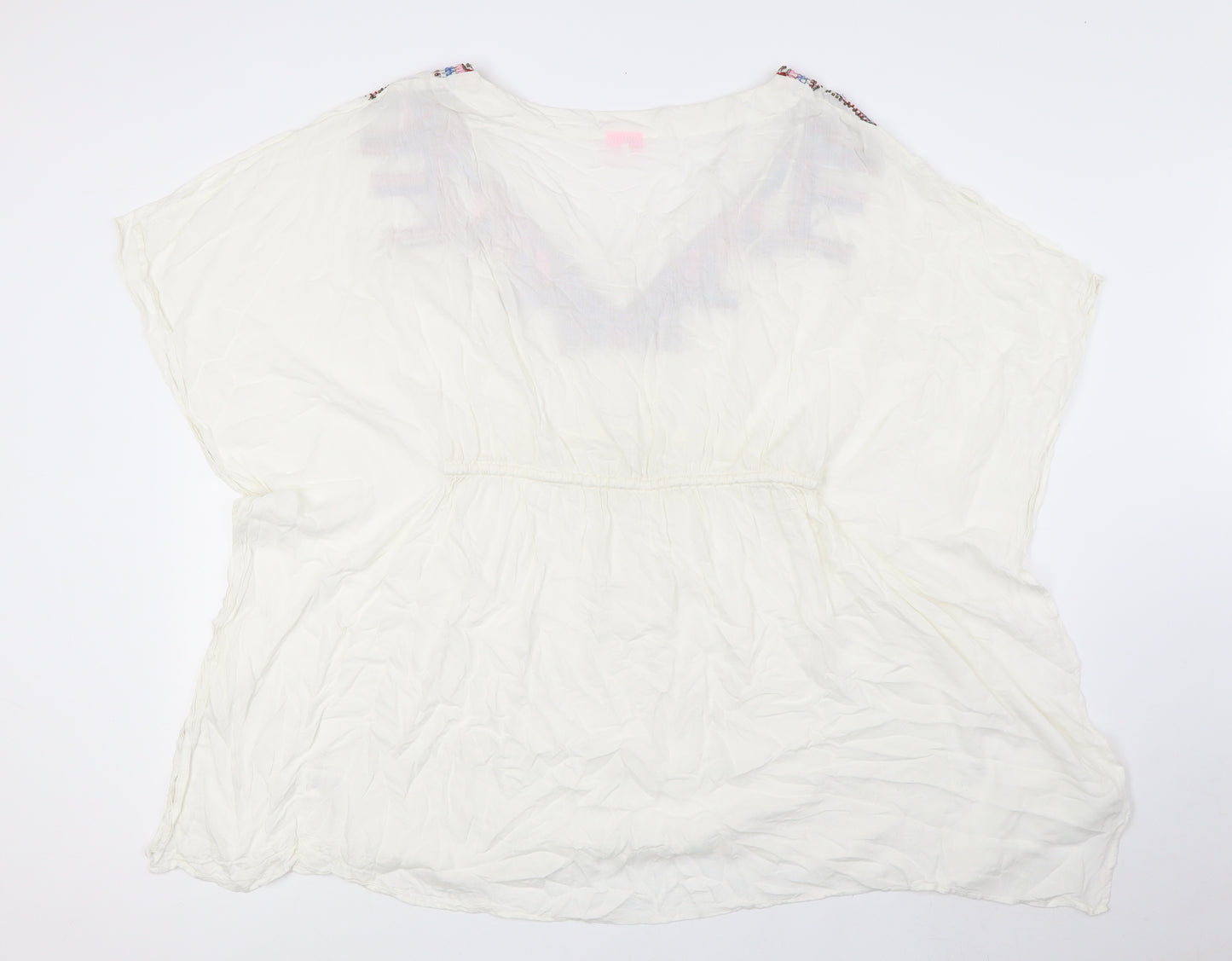 River Island Womens White Herringbone Viscose Basic Blouse Size M V-Neck - Embellished Neck