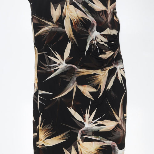 Wallis Womens Brown Floral Polyester A-Line Size 14 Boat Neck