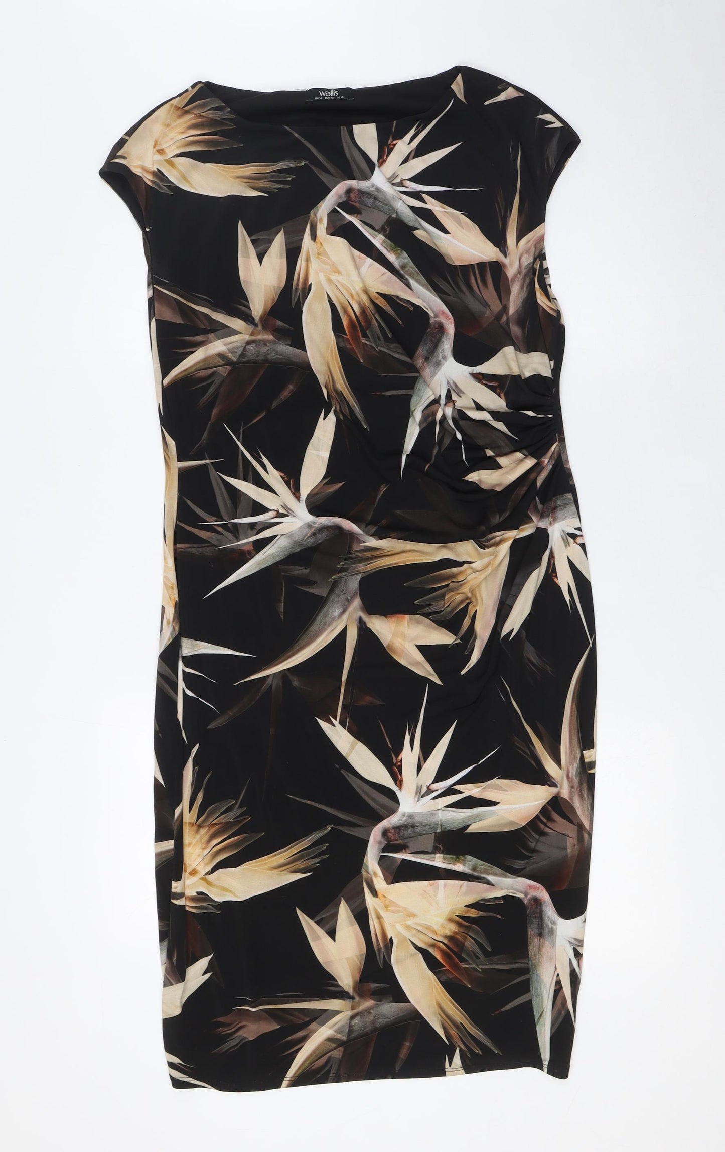 Wallis Womens Brown Floral Polyester A-Line Size 14 Boat Neck