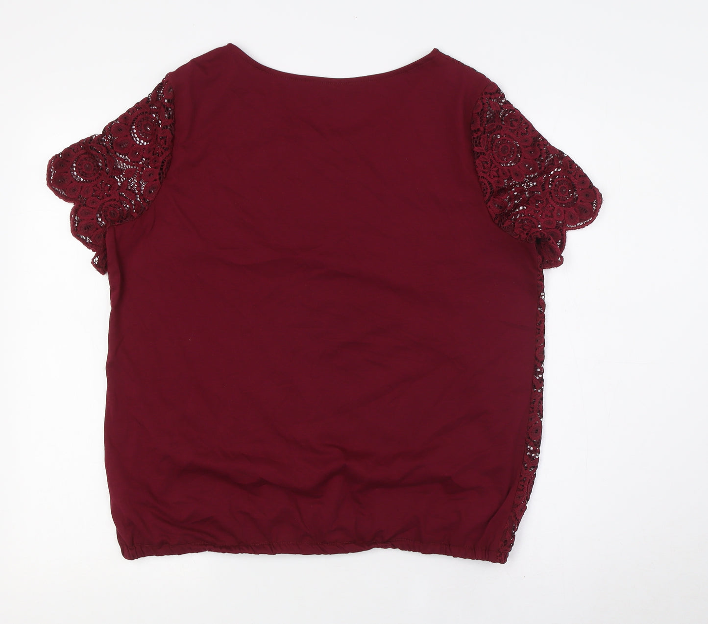 Bonmarché Womens Red Polyester Basic Blouse Size 14 Round Neck - Lace Overlay