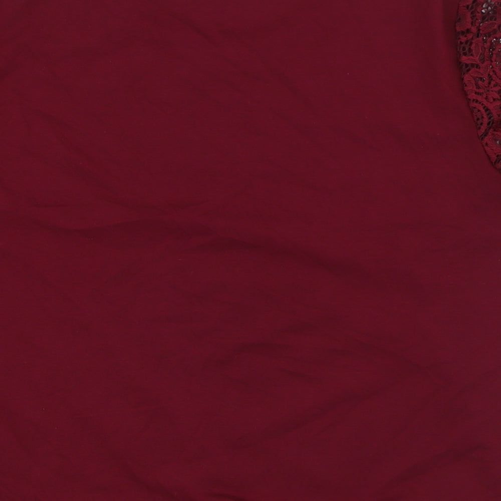 Bonmarché Womens Red Polyester Basic Blouse Size 14 Round Neck - Lace Overlay