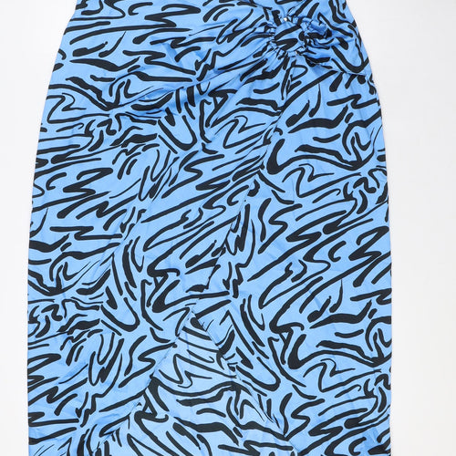 River Island Womens Blue Polyester Wrap Skirt Size 14 Zip