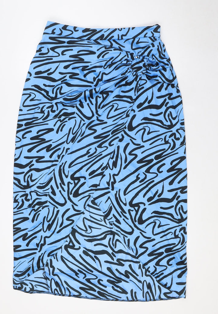 River Island Womens Blue Polyester Wrap Skirt Size 14 Zip