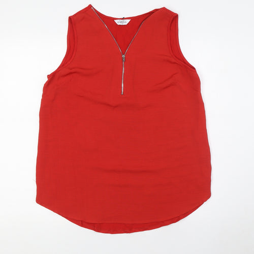 Classic Womens Red Polyester Camisole T-Shirt Size 10 V-Neck - Zip Neck