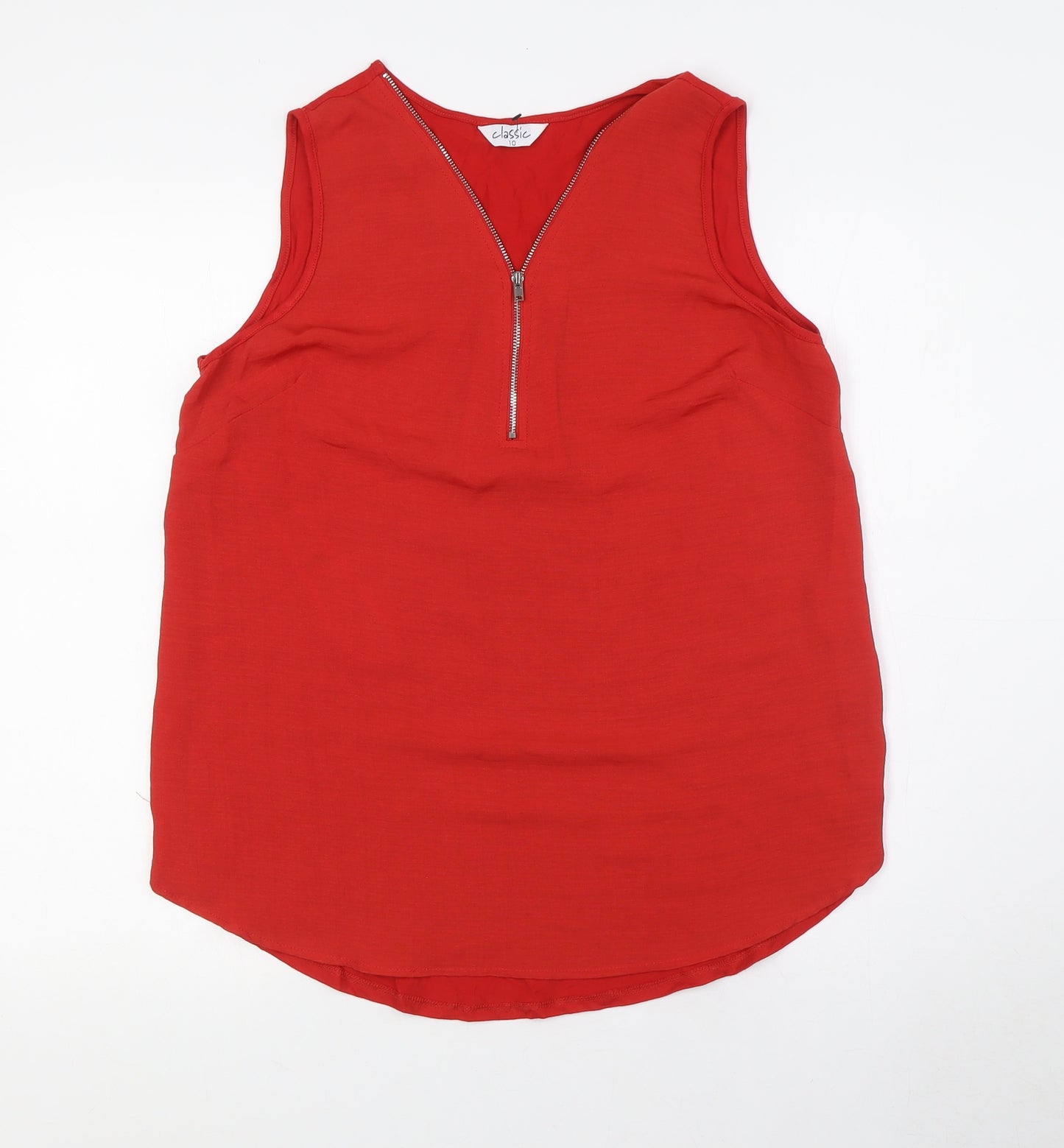 Classic Womens Red Polyester Camisole T-Shirt Size 10 V-Neck - Zip Neck