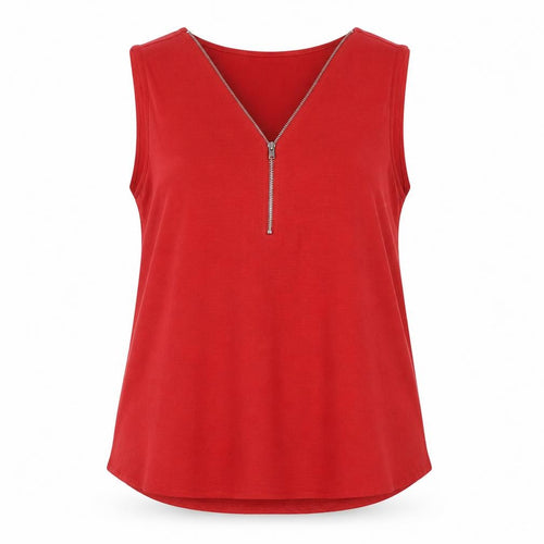 Classic Womens Red Polyester Camisole T-Shirt Size 10 V-Neck - Zip Neck