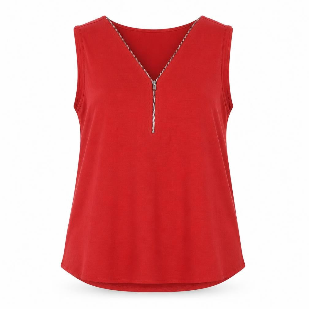 Classic Womens Red Polyester Camisole T-Shirt Size 10 V-Neck - Zip Neck