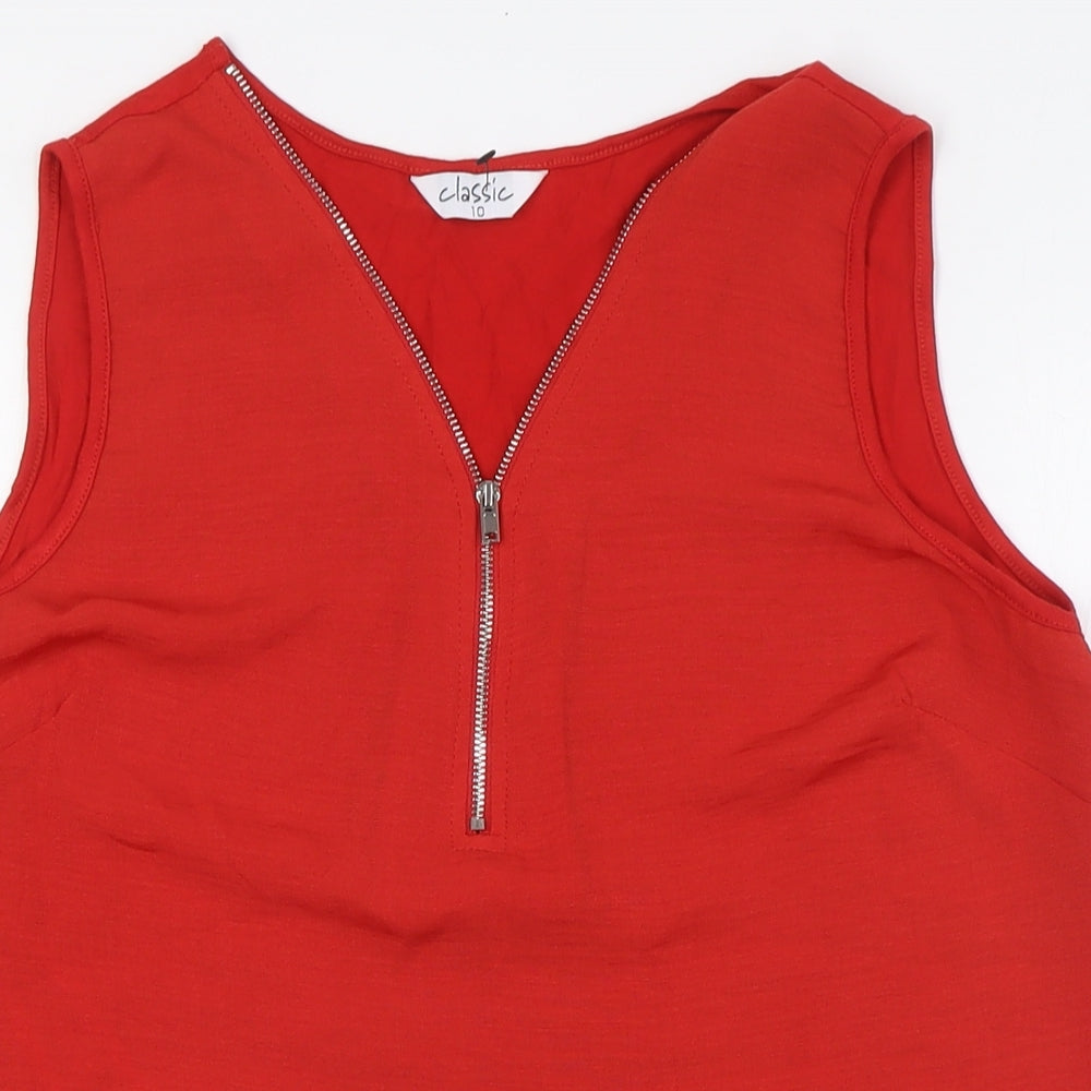 Classic Womens Red Polyester Camisole T-Shirt Size 10 V-Neck - Zip Neck