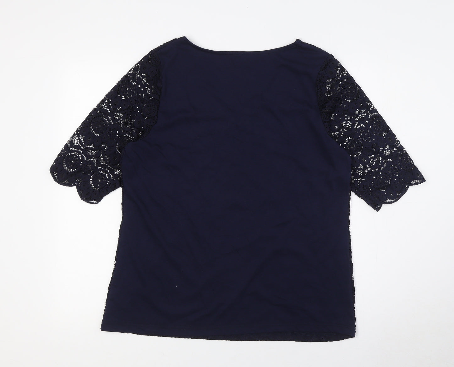 Bonmarché Womens Blue Polyester Basic T-Shirt Size 14 V-Neck - Lace Overlay