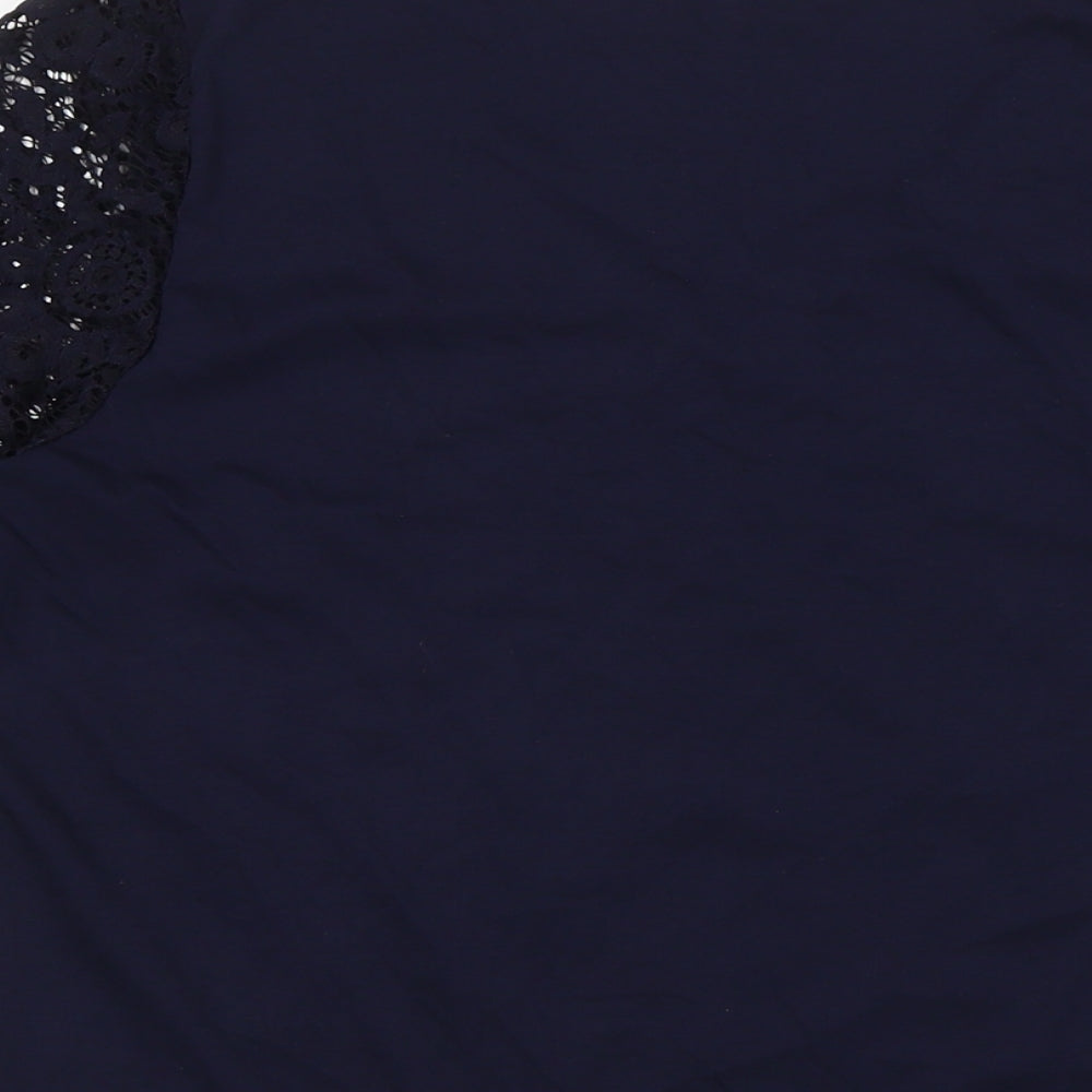 Bonmarché Womens Blue Polyester Basic T-Shirt Size 14 V-Neck - Lace Overlay