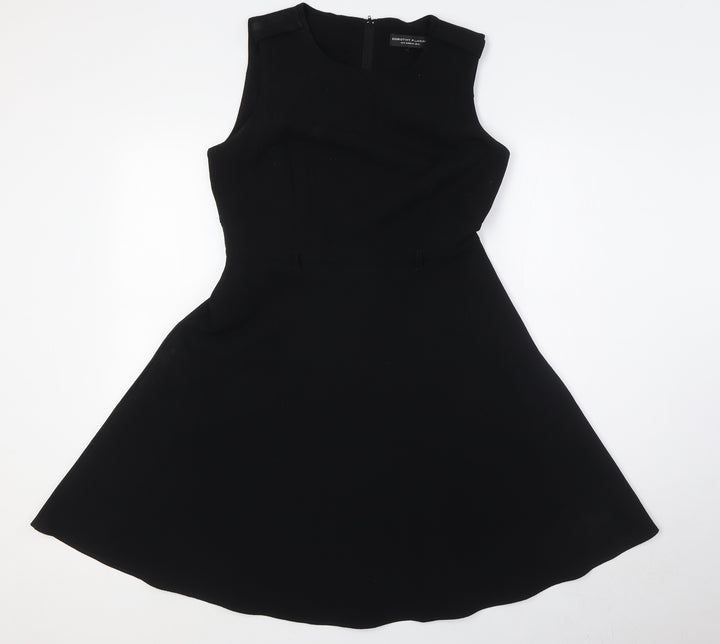 Dorothy Perkins Womens Black Polyester A-Line Size 12 Round Neck Zip