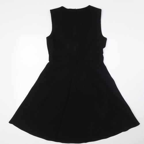 Dorothy Perkins Womens Black Polyester A-Line Size 12 Round Neck Zip