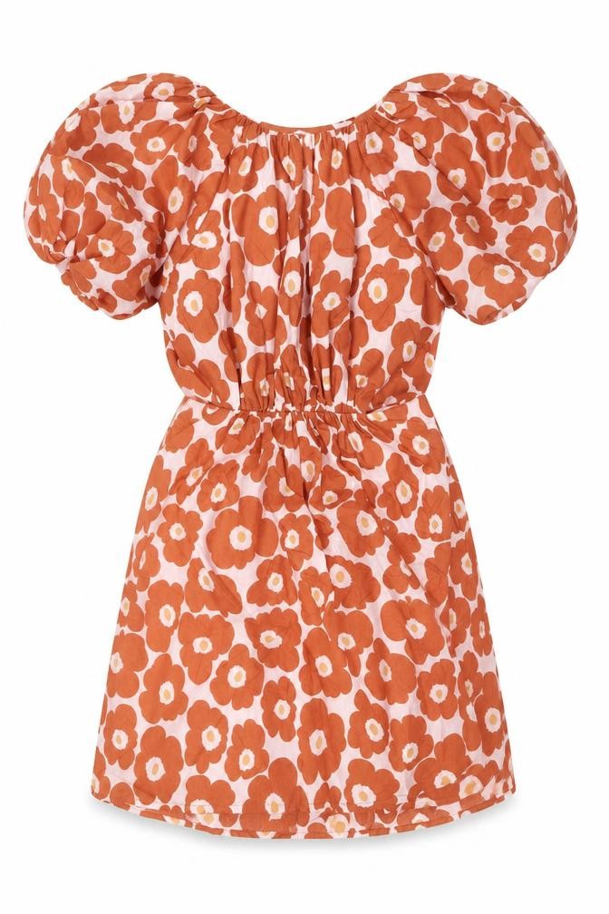 Nasty Gal Womens Multicoloured Floral Polyester A-Line Size 10 Boat Neck Zip - Puff Ball Sleeves, Backless