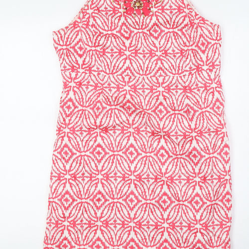I.N.C Womens Pink Cotton Pencil Dress Size 12 Round Neck Button - Beaded Neck