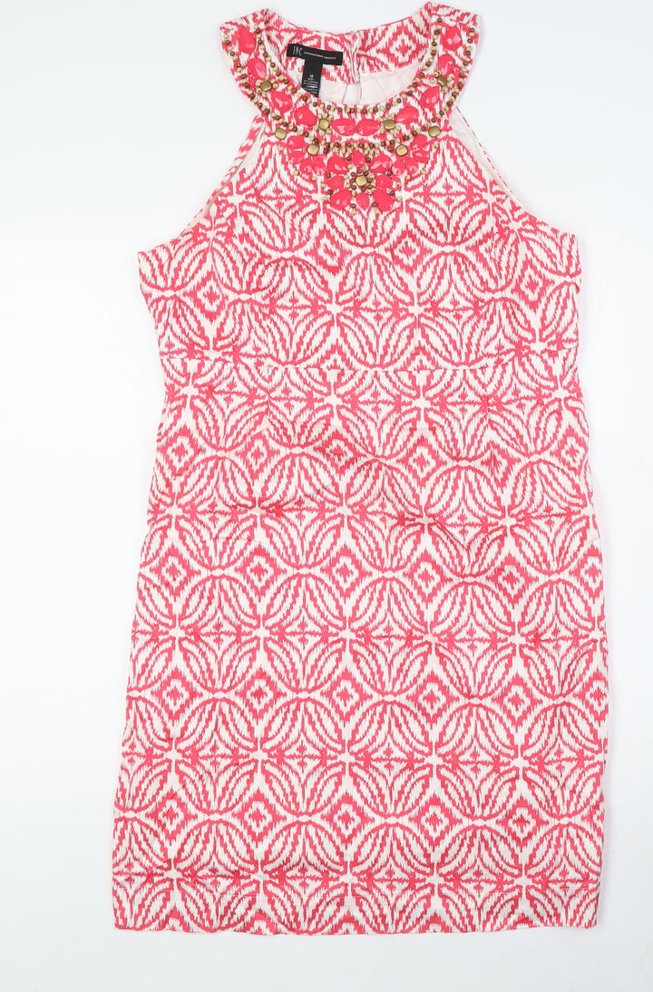 I.N.C Womens Pink Cotton Pencil Dress Size 12 Round Neck Button - Beaded Neck