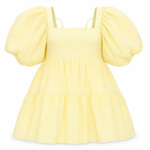 Nasty Gal Womens Yellow Striped Polyester A-Line Size 10 Square Neck Tie - Puff Ball Sleeves, Tiered