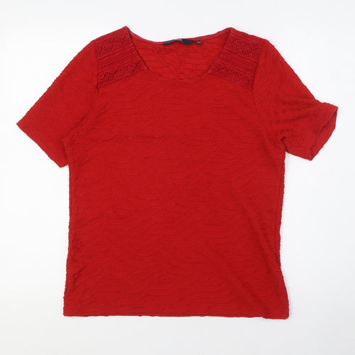 Isle Womens Red Polyester Basic T-Shirt Size S Round Neck - Textured