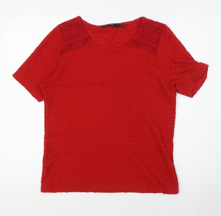 Isle Womens Red Polyester Basic T-Shirt Size S Round Neck - Textured