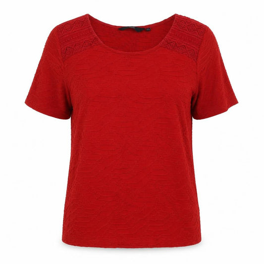 Front view of Isle women’s red polyester basic t-shirt, size S, round neck - textured