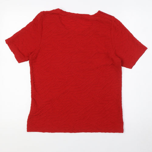 Isle Womens Red Polyester Basic T-Shirt Size S Round Neck - Textured