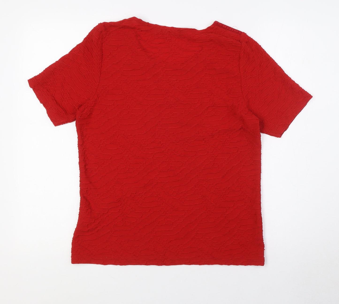 Isle Womens Red Polyester Basic T-Shirt Size S Round Neck - Textured