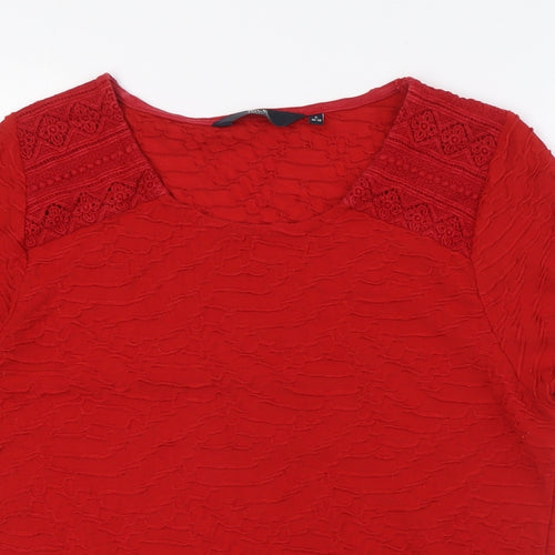 Isle Womens Red Polyester Basic T-Shirt Size S Round Neck - Textured