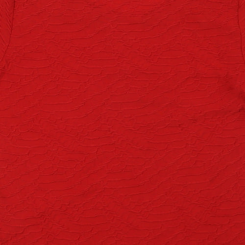 Isle Womens Red Polyester Basic T-Shirt Size S Round Neck - Textured