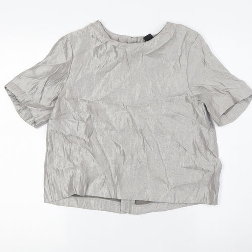 H&M Womens Grey Viscose Basic Blouse Size 8 Round Neck