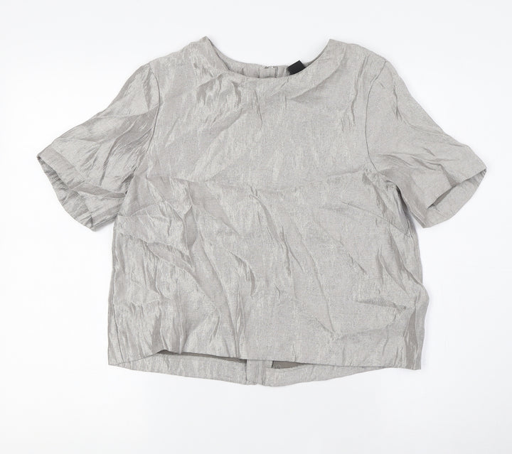 H&M Womens Grey Viscose Basic Blouse Size 8 Round Neck