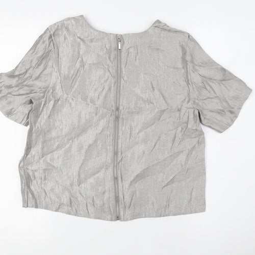 H&M Womens Grey Viscose Basic Blouse Size 8 Round Neck
