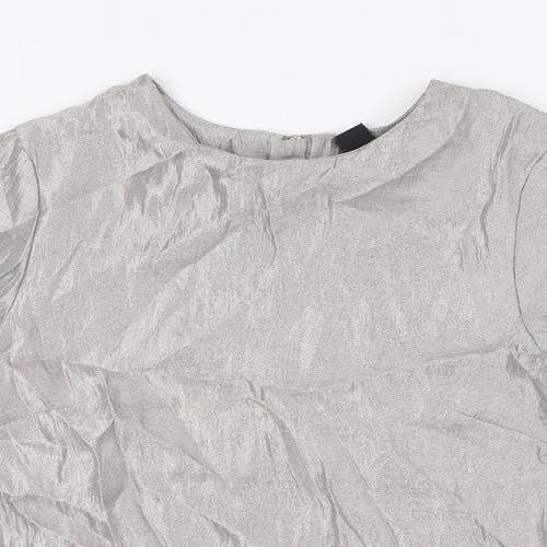 H&M Womens Grey Viscose Basic Blouse Size 8 Round Neck