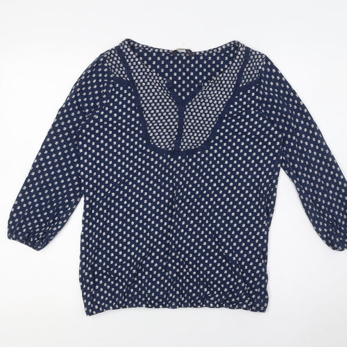 Marks and Spencer Womens Blue Floral Cotton Basic Blouse Size 12 Round Neck