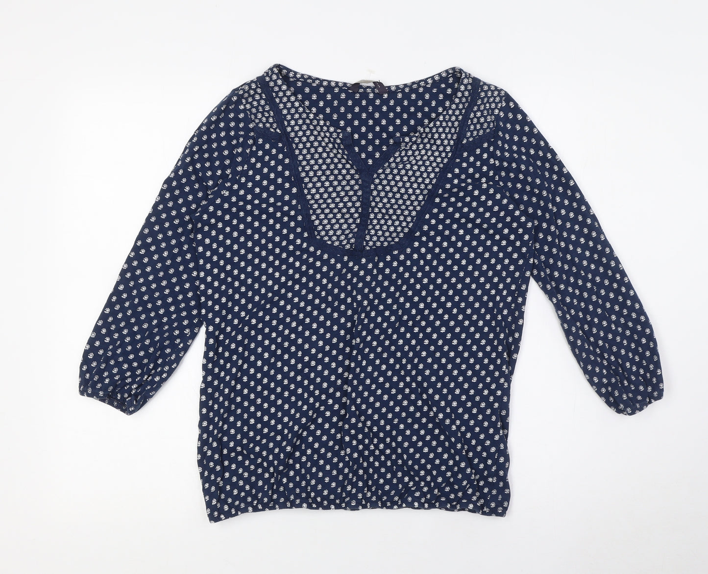 Marks and Spencer Womens Blue Floral Cotton Basic Blouse Size 12 Round Neck