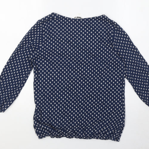 Marks and Spencer Womens Blue Floral Cotton Basic Blouse Size 12 Round Neck