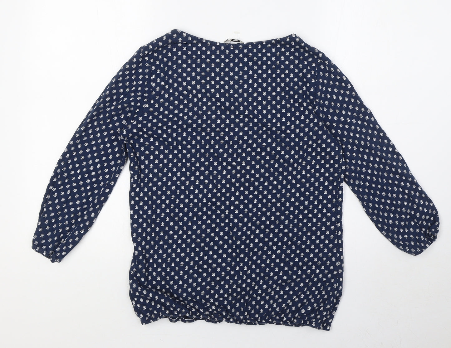Marks and Spencer Womens Blue Floral Cotton Basic Blouse Size 12 Round Neck