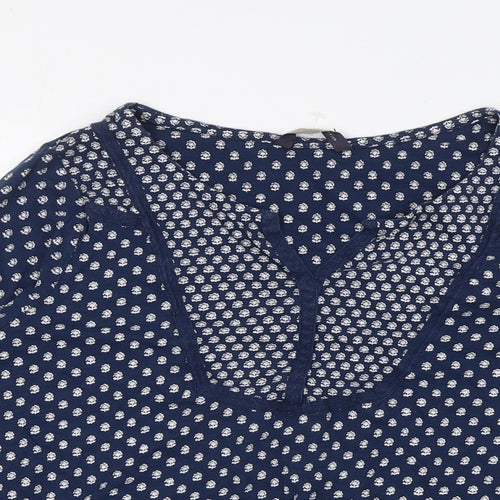 Marks and Spencer Womens Blue Floral Cotton Basic Blouse Size 12 Round Neck