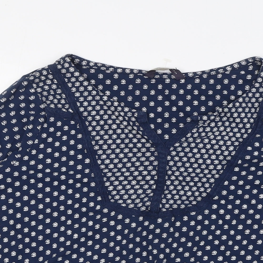 Marks and Spencer Womens Blue Floral Cotton Basic Blouse Size 12 Round Neck